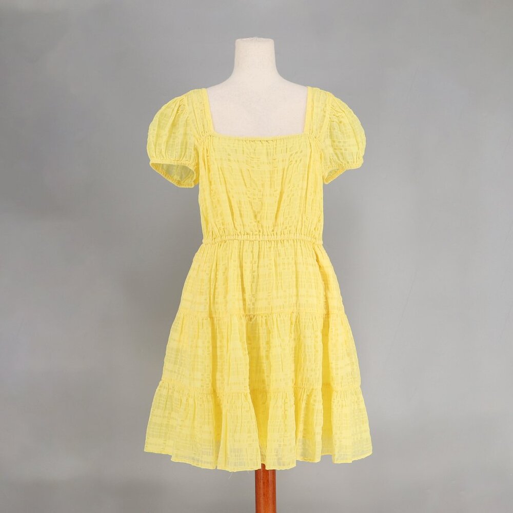 NWT & Other Stories Puff Sleeve Ruffle Tiered Mini Dress Yellow Size M